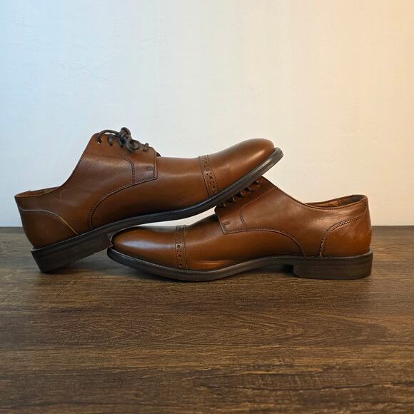 Saks Fifth Avenue Cap Toe Oxford Dress Shoes Brown Leather 9.5 Made in Italy - Picture 7 of 11